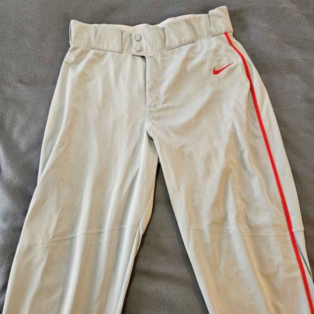 Nike Men Baseball Pants Grey Red Stripe full length Size mens L‎